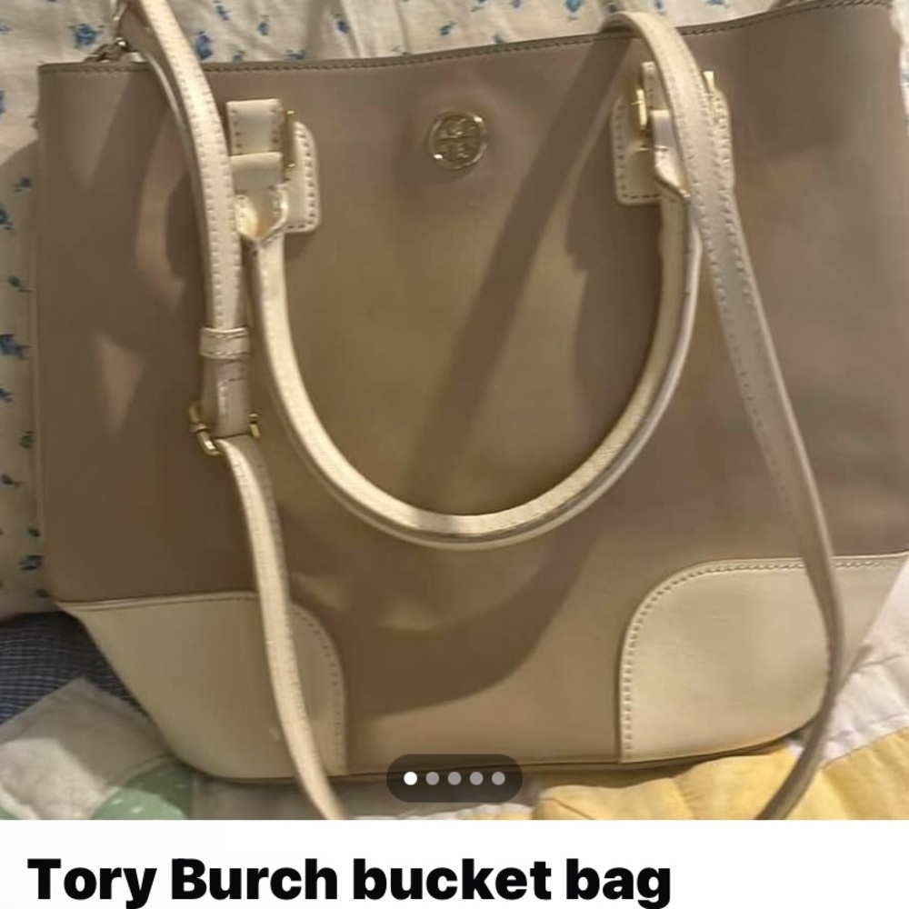 Tory Burch Taupe and Cream Tote Bag
